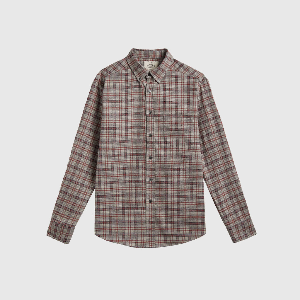 Portuguese Flannel Cedar Shirt - Grey / Bordeaux - Front