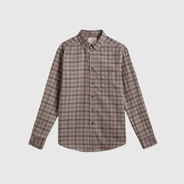 Portuguese Flannel Cedar Shirt - Grey / Bordeaux - Front