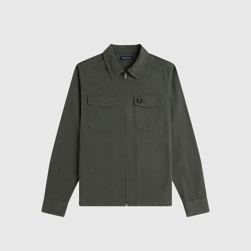 Fred Perry Twill Zip Through Overshirt - Field Green - Front