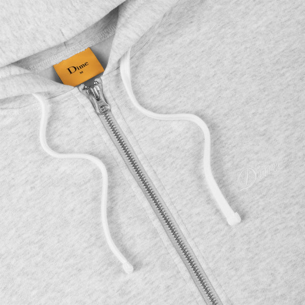 Dime Cursive Small Zip Hoodie - Ash - Front Close Up