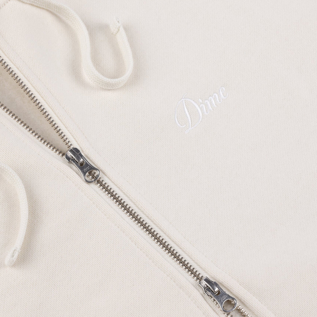 Dime Cursive Small Logo Zip Hoodie - Natural - Front Close Up