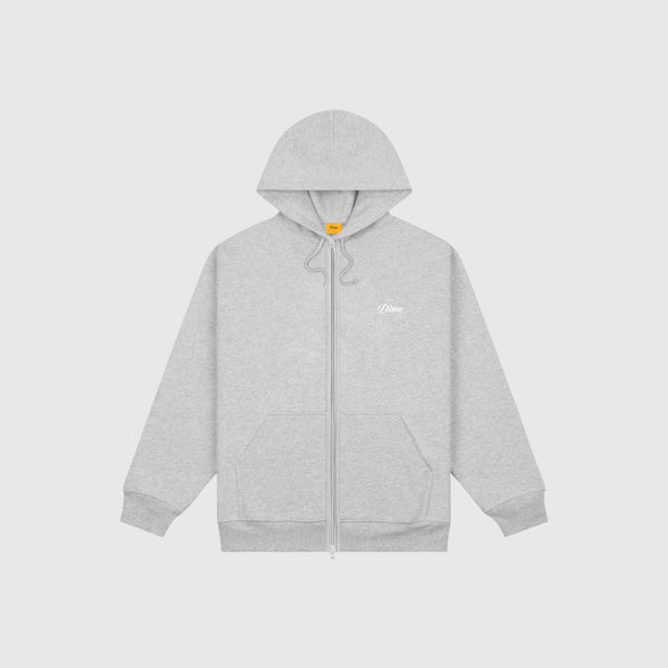 Dime Cursive Small Zip Hoodie - Grey Heather - Front