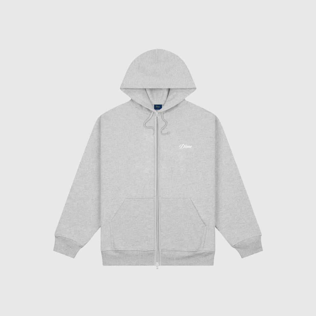 Dime Cursive Small Logo Zip Hoodie - Heather Grey - Front