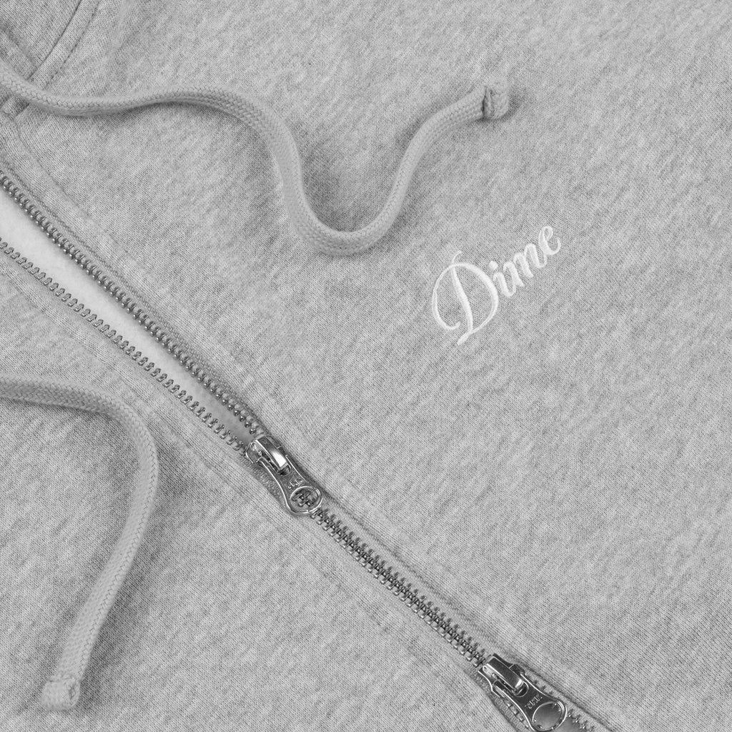 Dime Cursive Small Logo Zip Hoodie - Heather Grey - Front Close Up