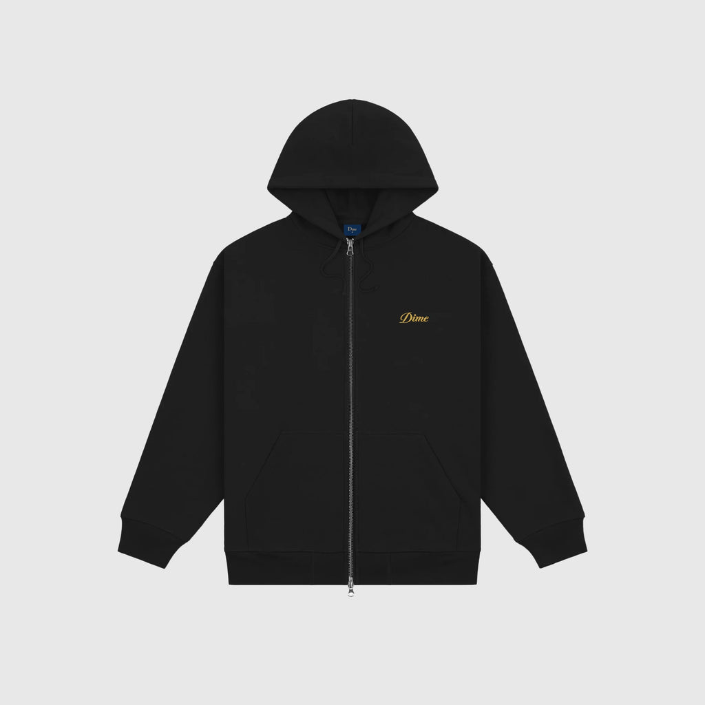 Dime Cursive Small Logo Zip Hoodie - Black - Front