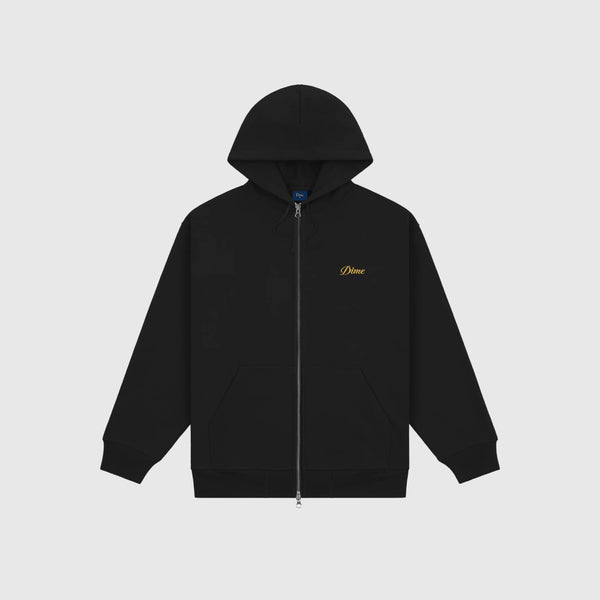 Dime Cursive Small Logo Zip Hoodie - Black - Front