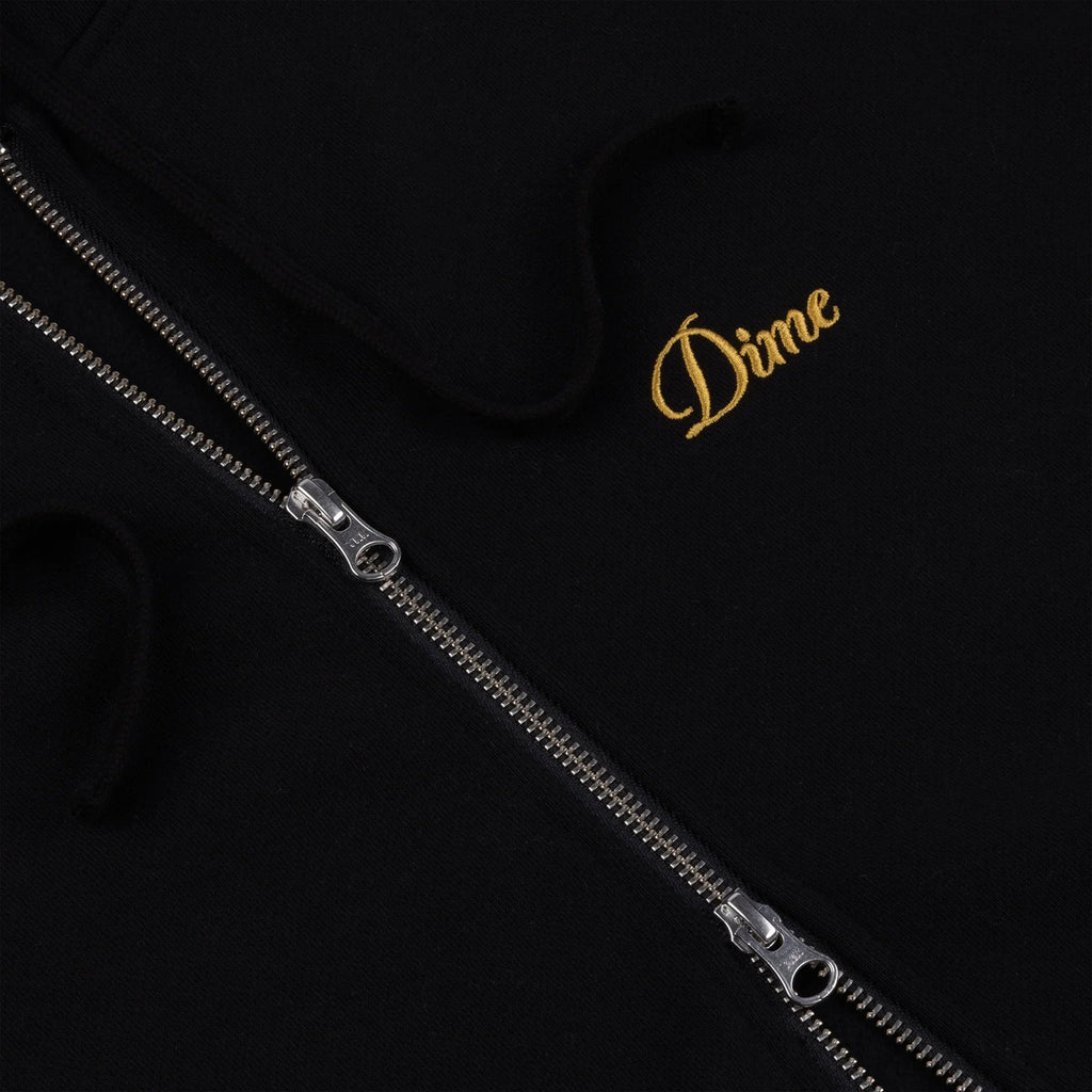 Dime Cursive Small Logo Zip Hoodie - Black - Front Close Up