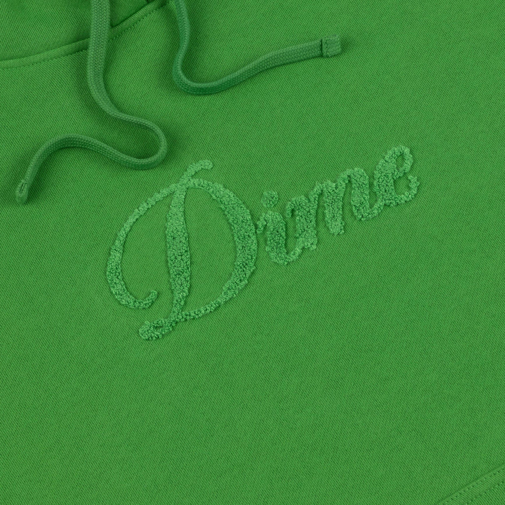 Dime Cursive Logo Hoodie - Kelly Green - Front Close Up