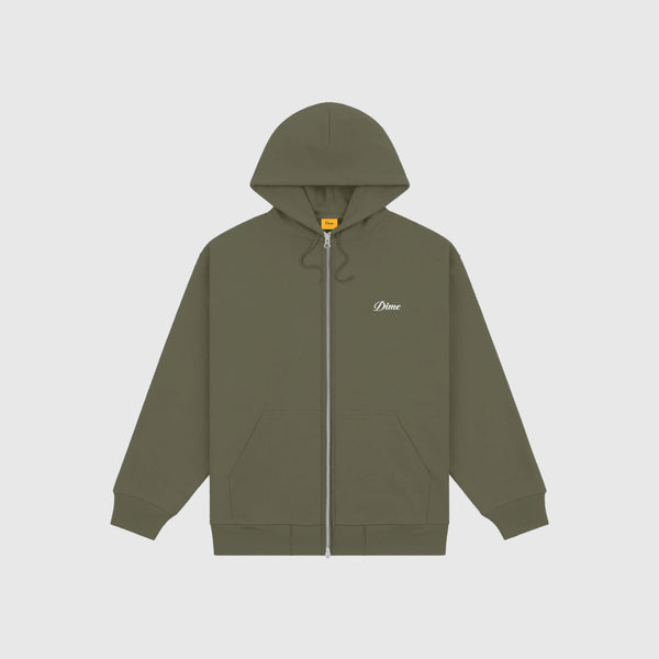 Dime Cursive Zip Hoodie - Army Green - Front