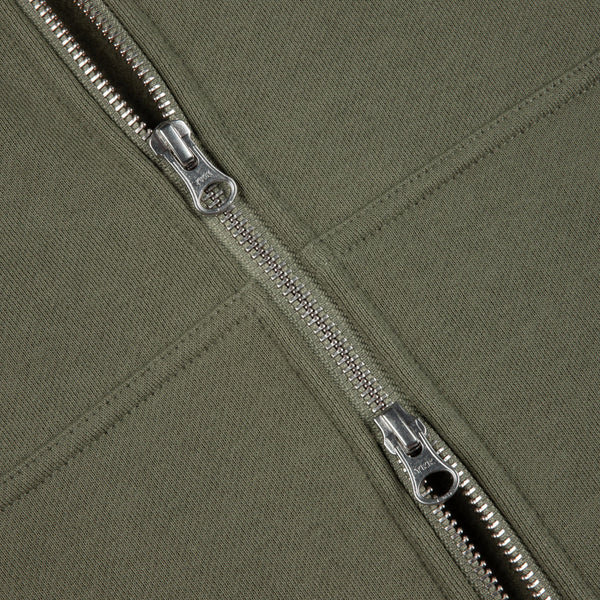 Dime Cursive Zip Hoodie - Army Green - Front Close Up