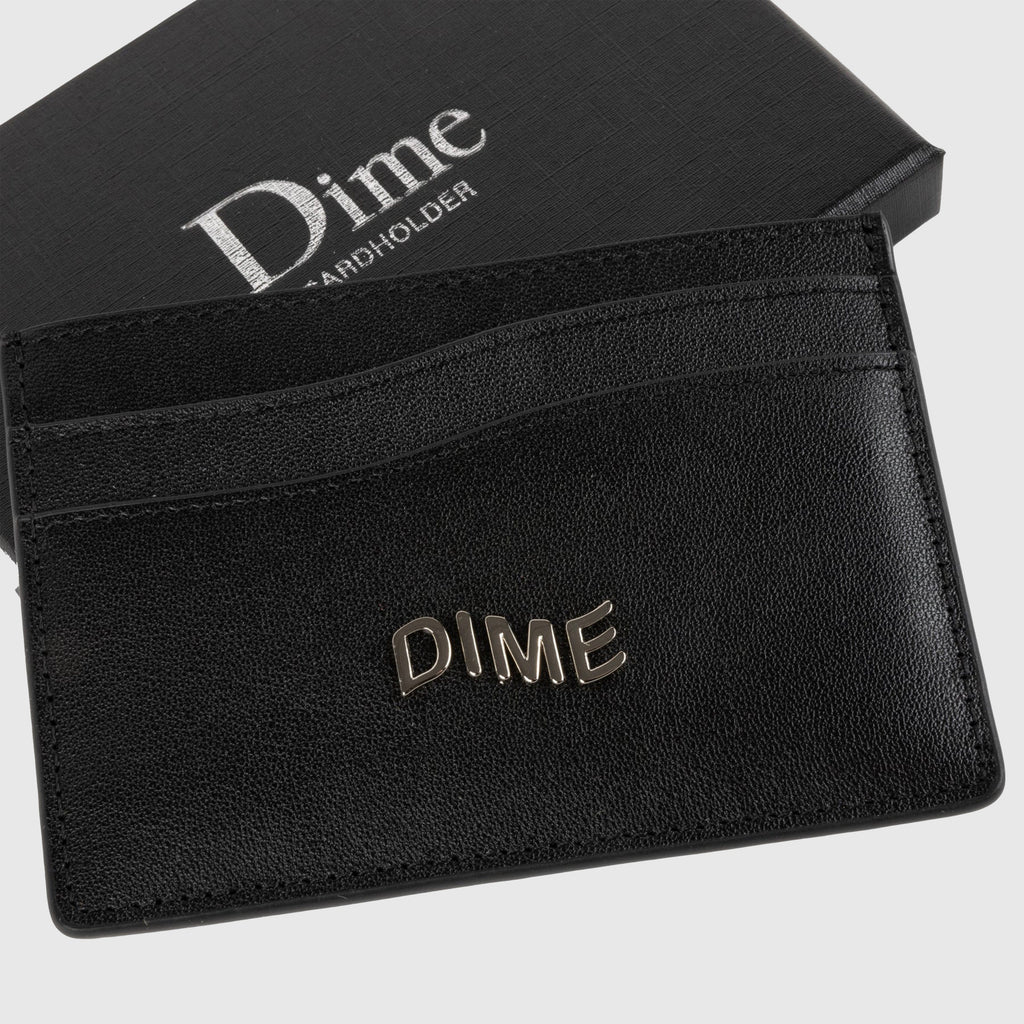 Dime Leather Card Holder - Black - Front Close Up