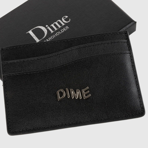 Dime Leather Card Holder - Black - Front Close Up