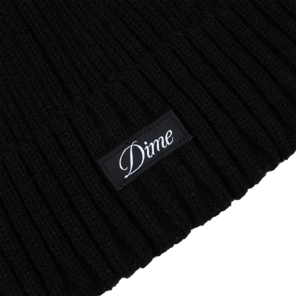 Dime Cursive Fold Beanie - Black - Front Close Up