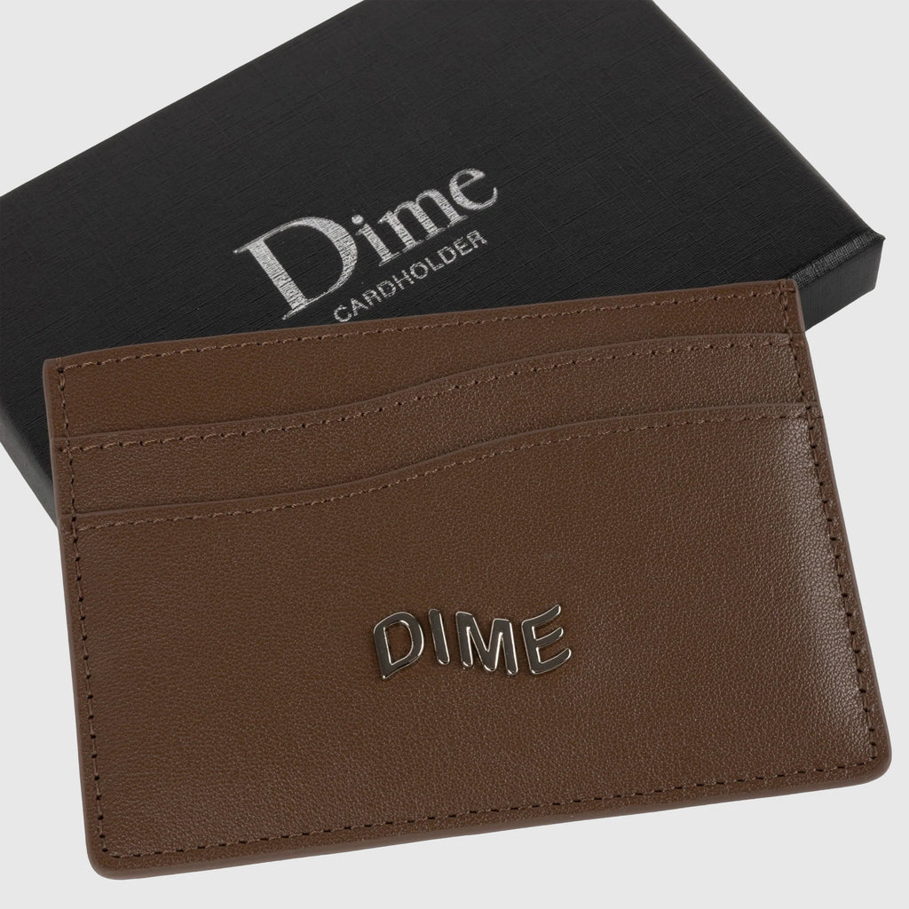 Dime Leather Card Holder - Brown - Front Close Up