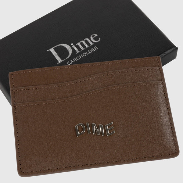 Dime Leather Card Holder - Brown - Front Close Up