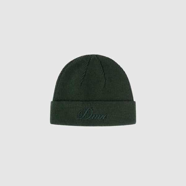Dime Cursive Wool Fold Beanie - Forest - Front