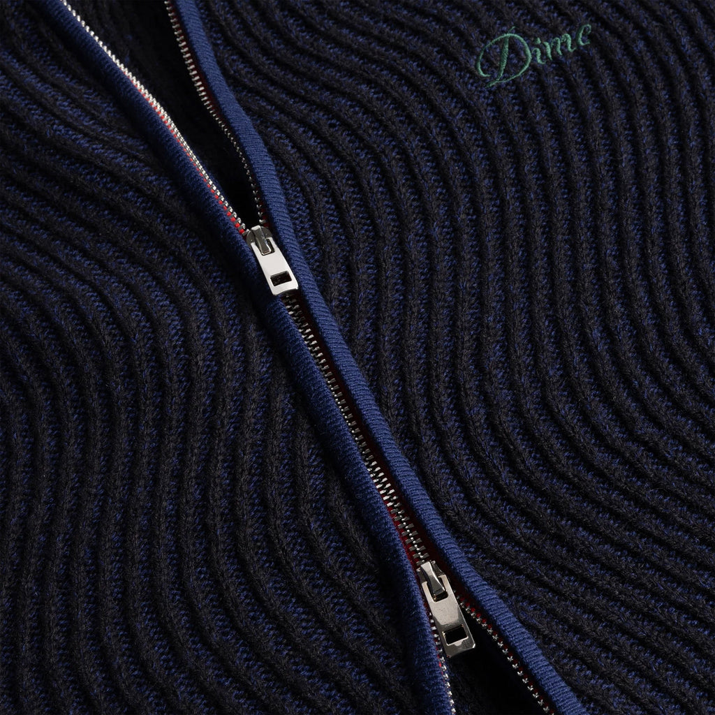 Dime Double Zipper Knit - Navy - Front Close Up