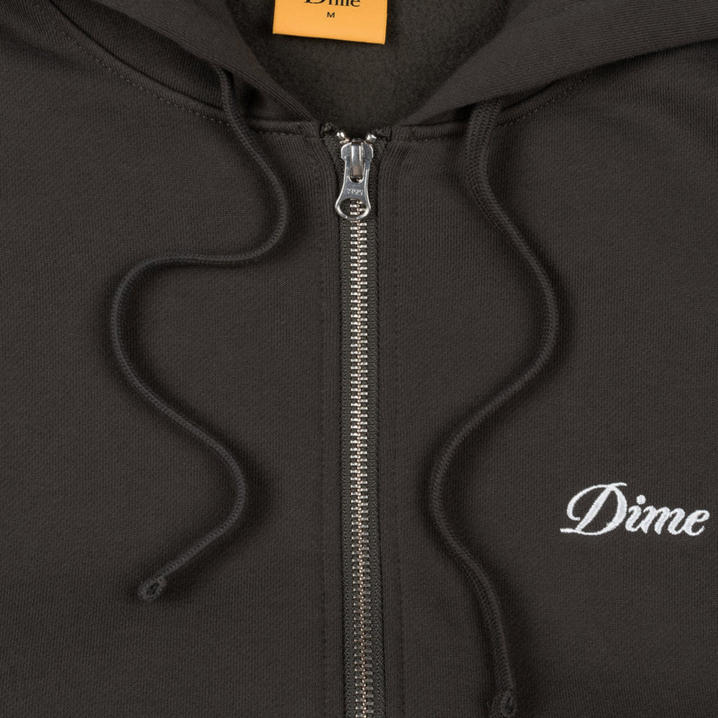 Dime Cursive Small Zip Hoodie - Vintage Black - Front Close Up