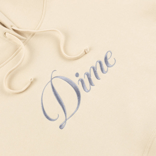 Dime Cursive Logo Hoodie - Fog - Front Close Up
