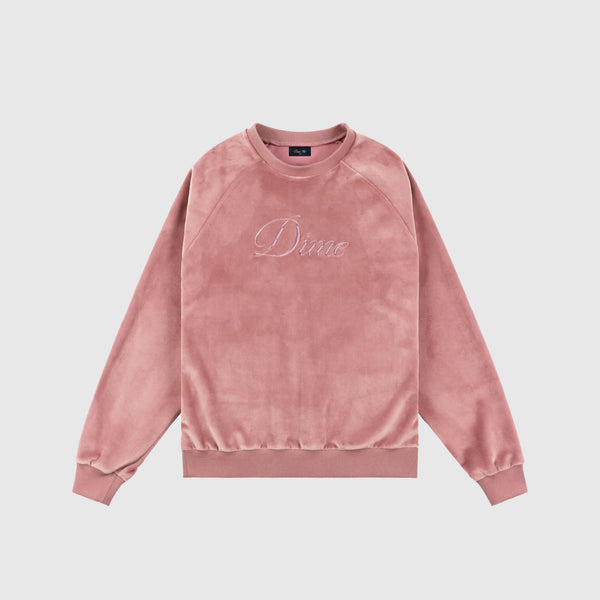 Dime Cursive Velvet Crewneck - Dusty Pink - Front