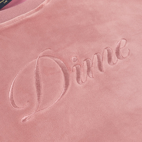 Dime Cursive Velvet Crewneck - Dusty Pink - Front Close Up