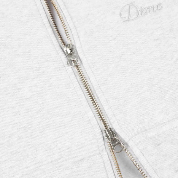 Dime Cursive Zip Hoodie - Ash - Front Close Up