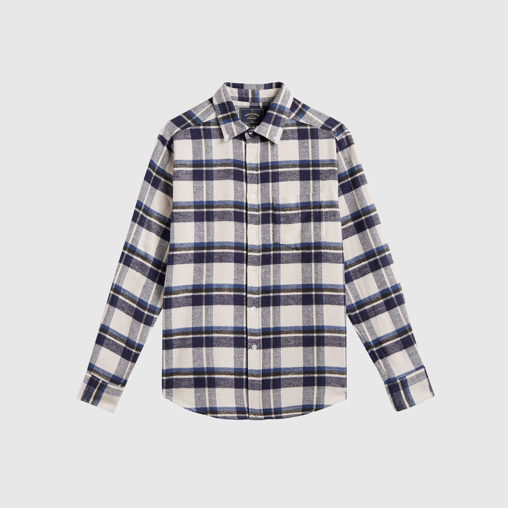 Portuguese Flannel Ecca Shirt - Ecru / Navy - Front