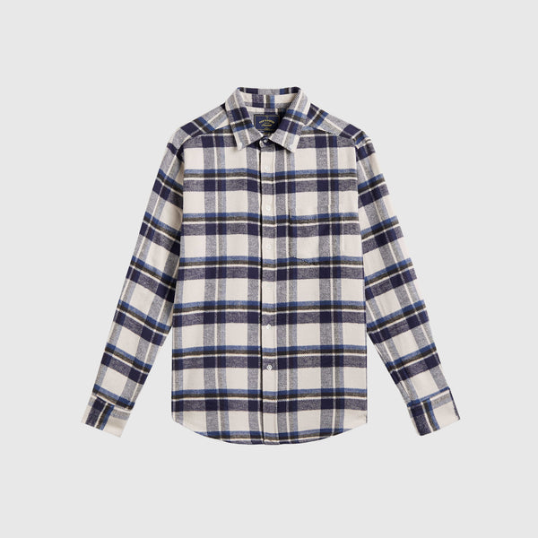 Portuguese Flannel Ecca Shirt - Ecru / Navy - Front