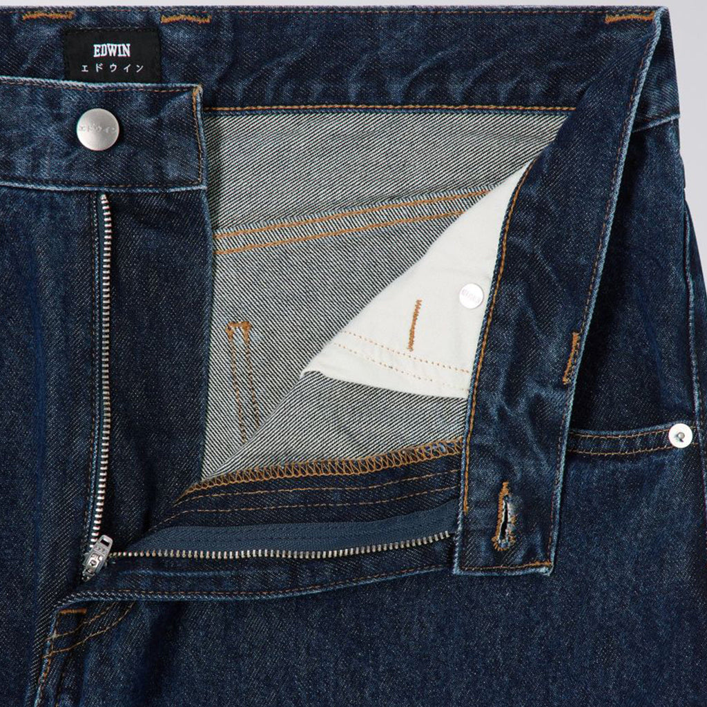 Edwin Tyrell Pant - Blue Dark Marble Wash - Front Close Up