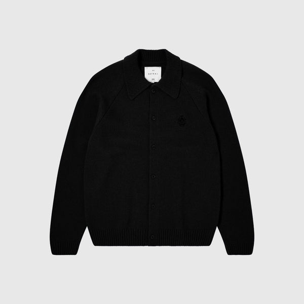 Edwin Mars Polo Cardigan - Black Garment Washed - Front