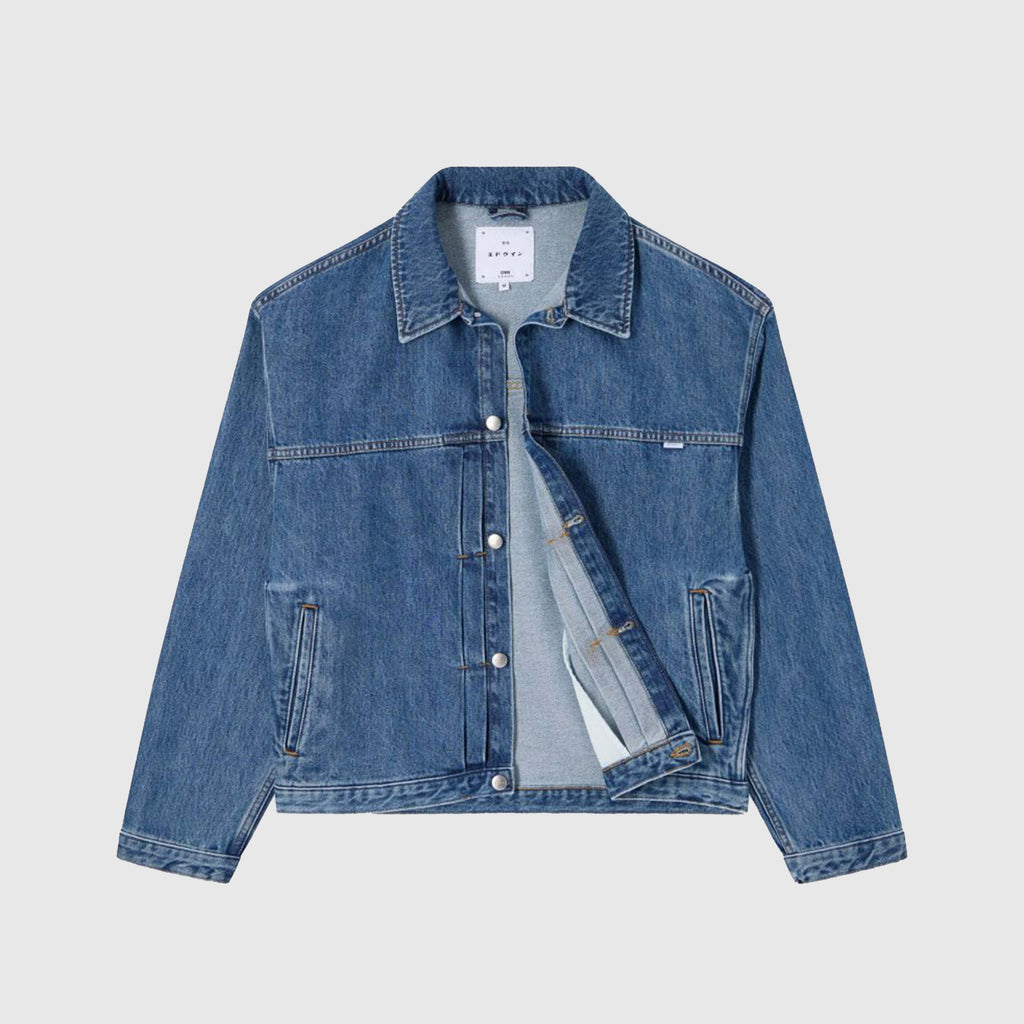 Edwin Freeland Jacket - Blue Mid Stone Wash - Front Open