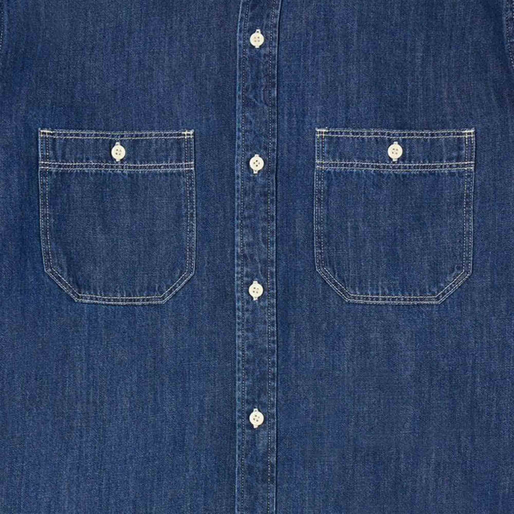 Edwin Work Shirt - Blue Dark Used - Front Close Up