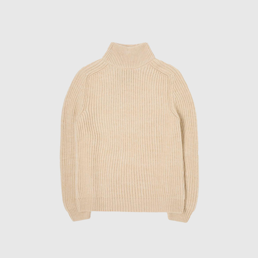 Edwin Roni High Collar Sweater Knit - Beige Garment Washed - Front