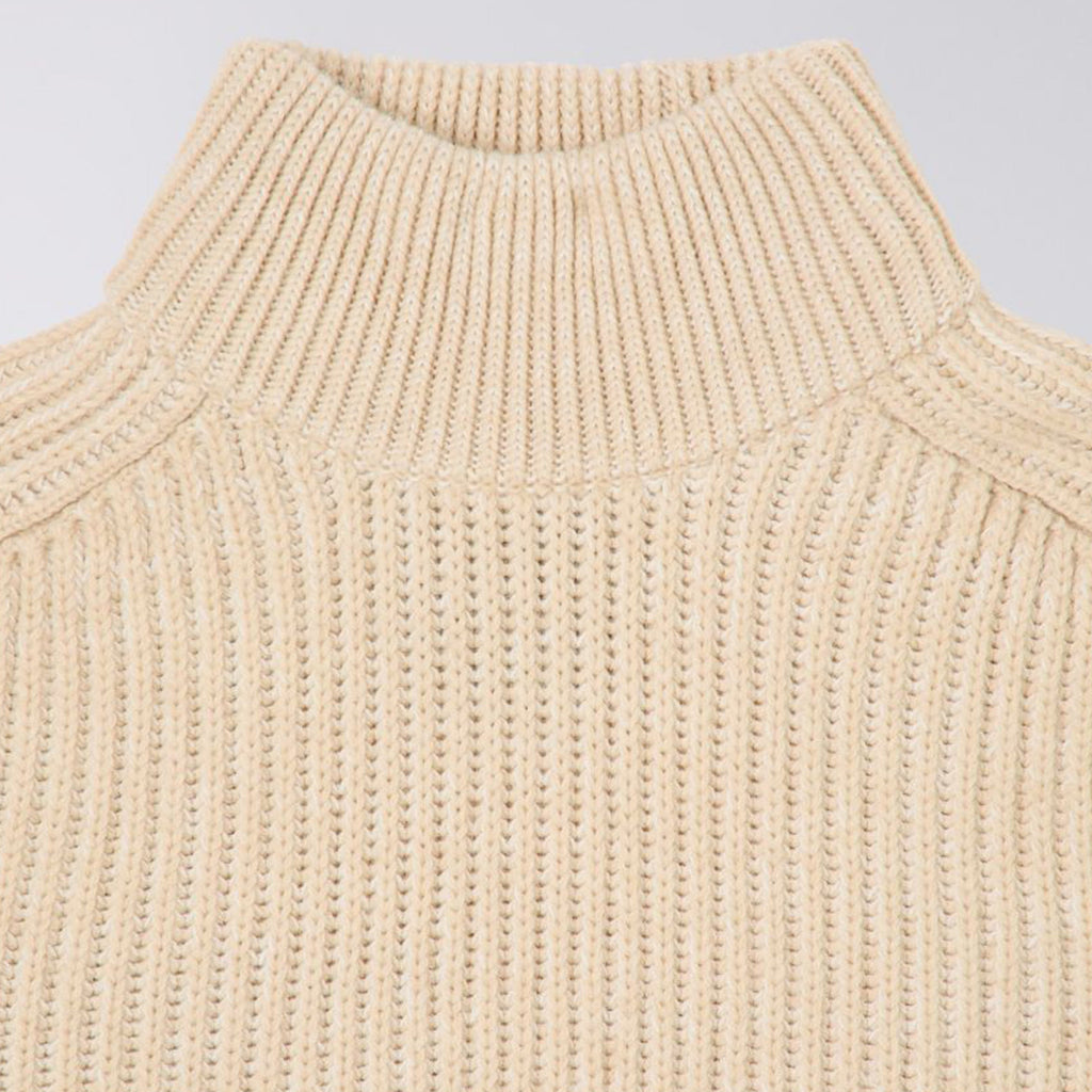 Edwin Roni High Collar Sweater Knit - Beige Garment Washed - Front Close Up