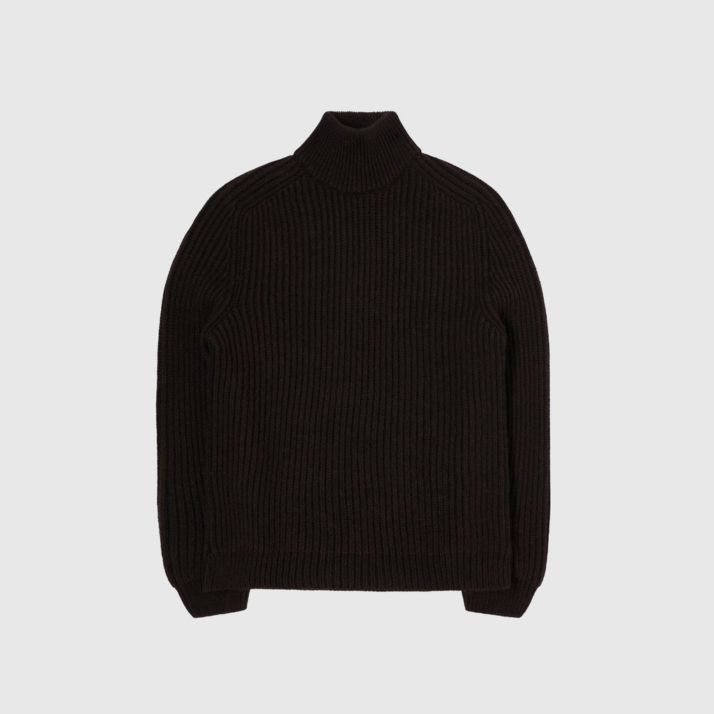 Edwin Roni High Collar Sweater Knit - Dark Brown Garment Washed - Front