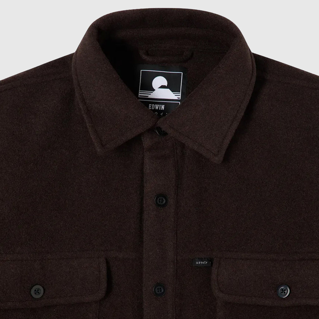 Edwin Jowen Overshirt L/S - Brown Unwashed - Front Close Up