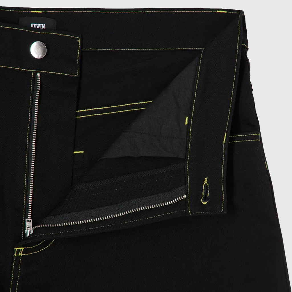 Edwin Worker Short - Black Denim - Front Close Up