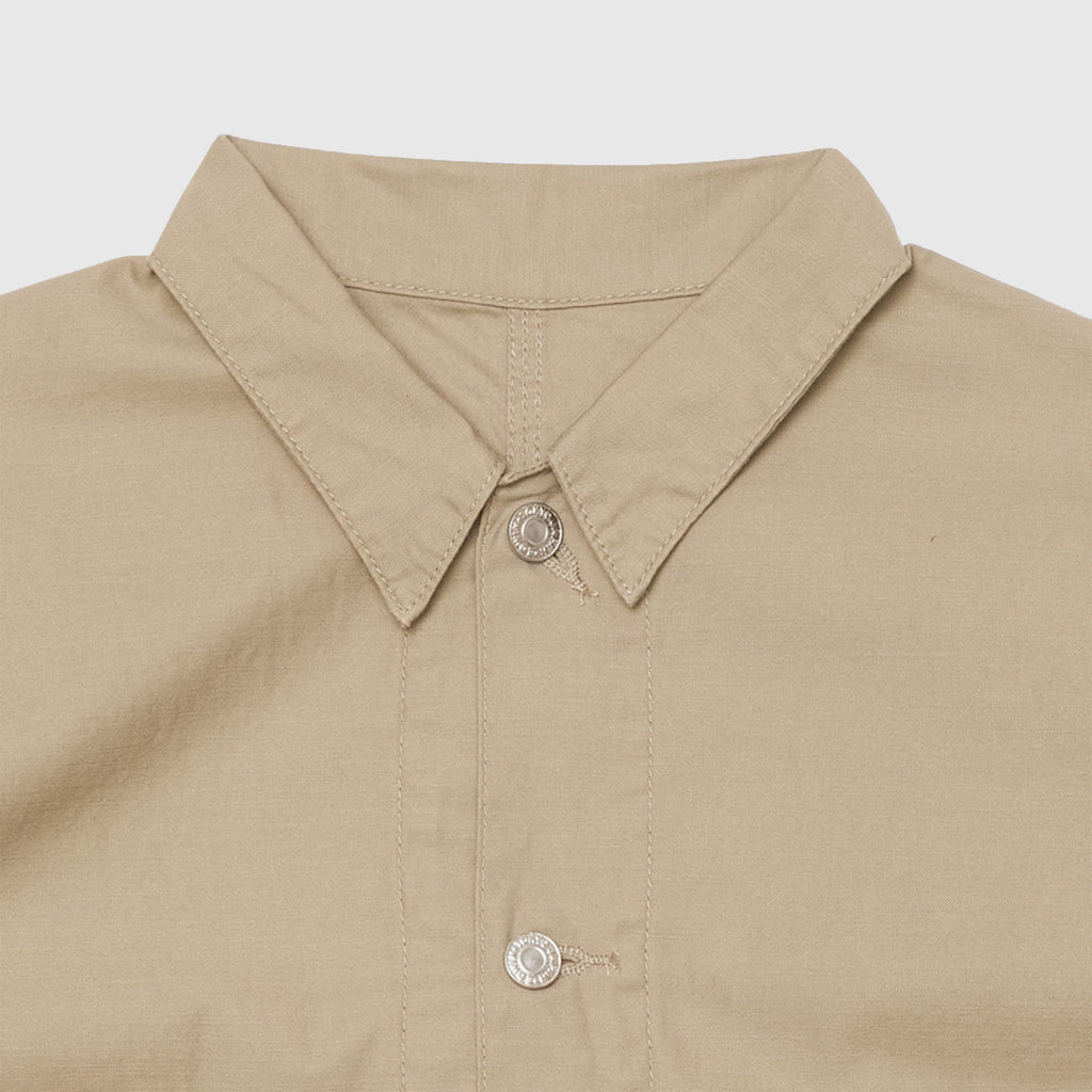 Edwin Coverall Jacket - Beige Garment Washed - Front Close Up