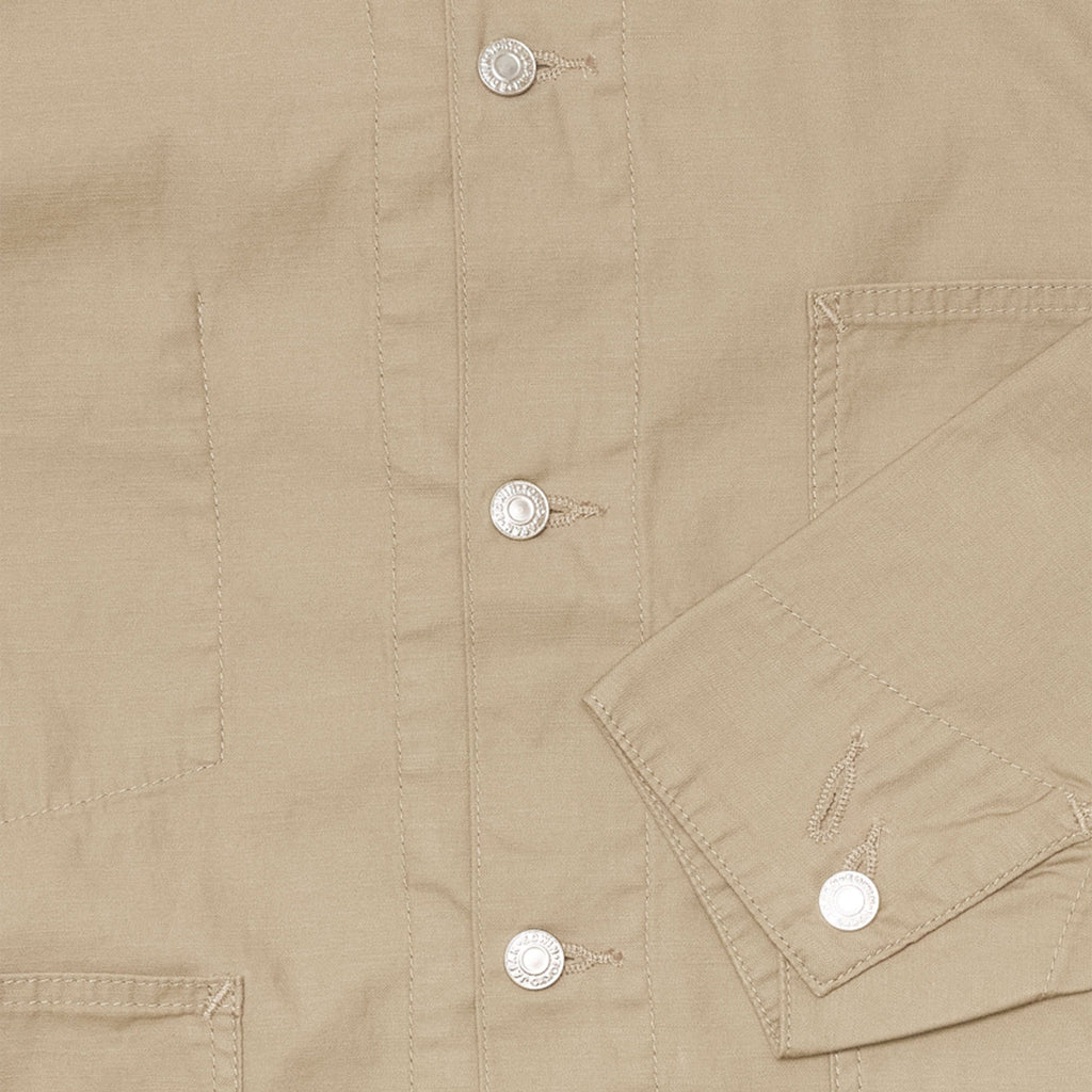 Edwin Coverall Jacket - Beige Garment Washed - Front Close Up