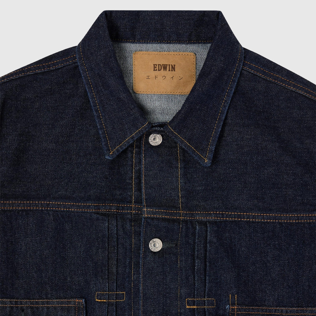Edwin Denim Jacket - Blue Rinsed - Front Close Up