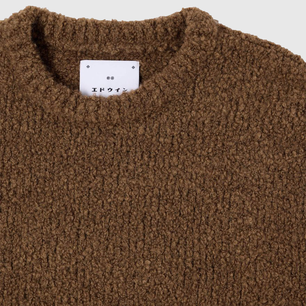 Edwin Dun Textured Sweater - Taupe Garment Washed - Front Close Up
