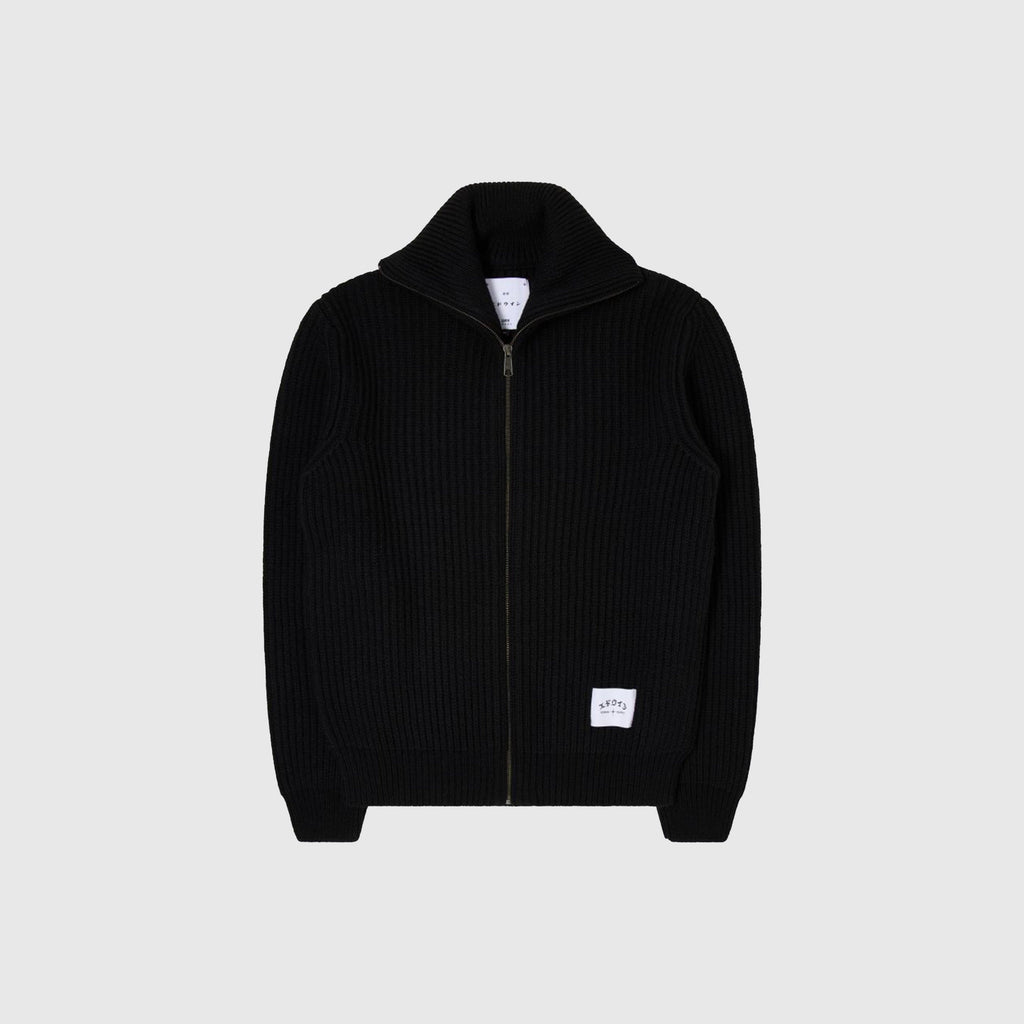 Edwin Gary Zipped Cardigan - Black - Front