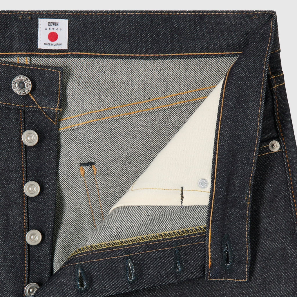Edwin Loose Jeans Rainbow Selvage - Blue Unwashed - Front Close Up