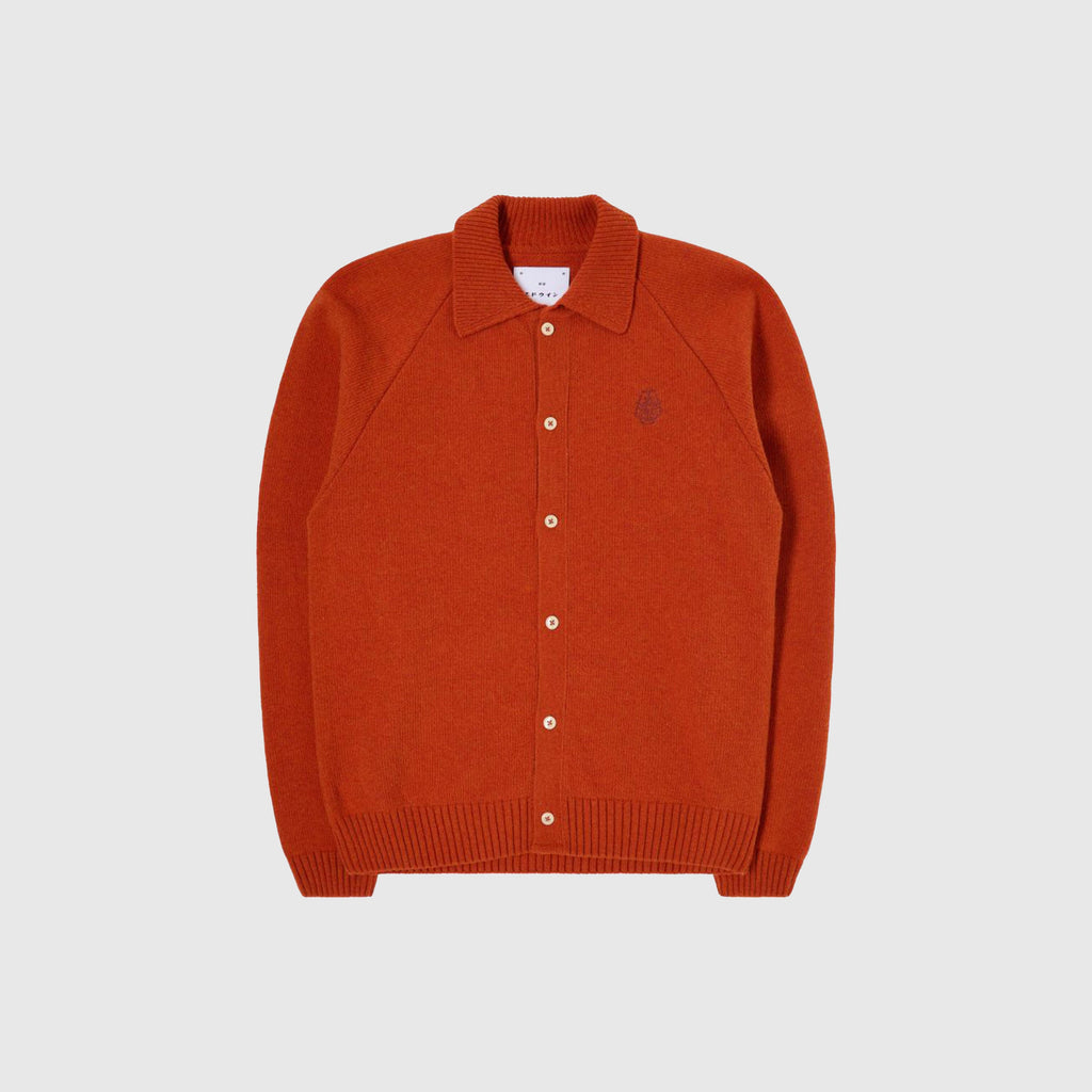 Edwin Mars Polo Cardigan - Orange Garment Washed - Front