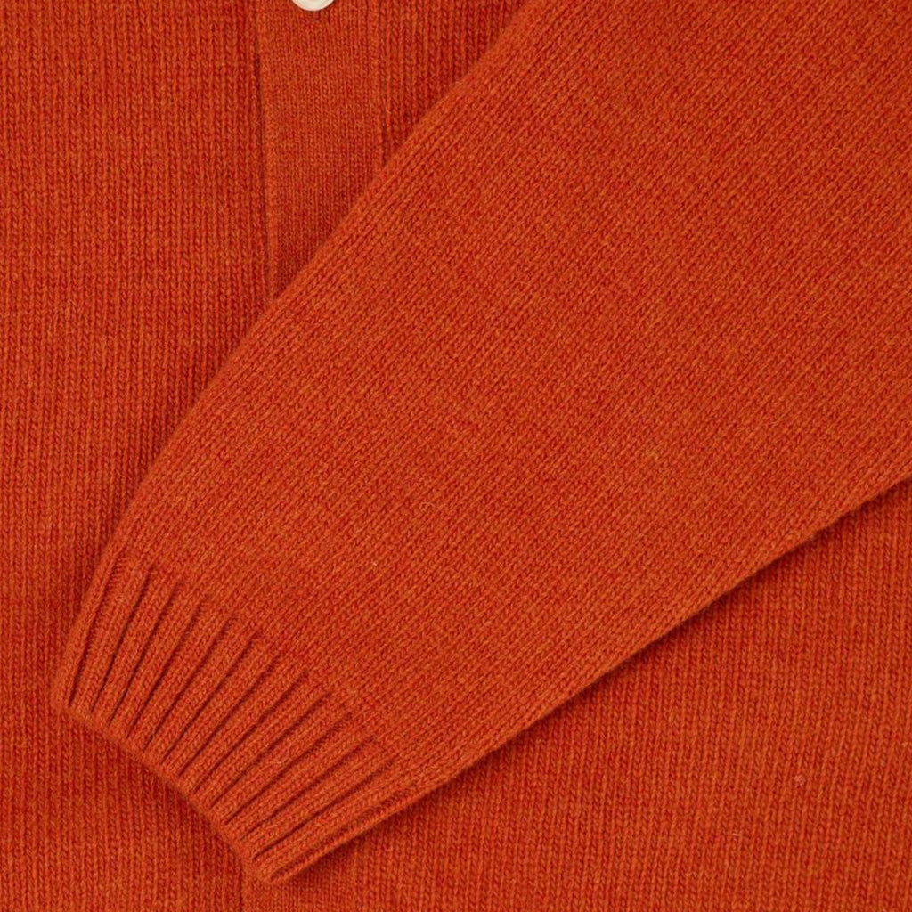 Edwin Mars Polo Cardigan - Orange Garment Washed - Front Close Up