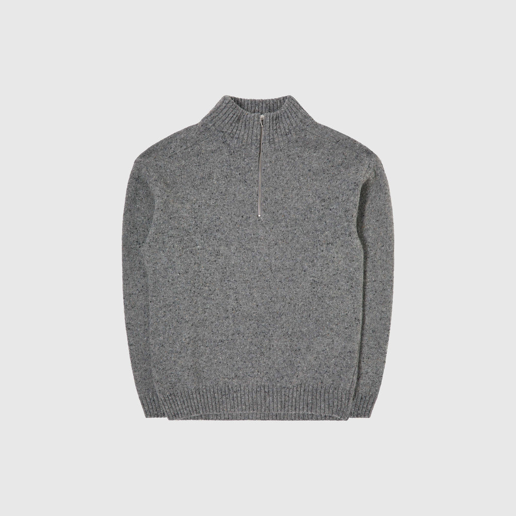 Edwin Maru Half Zip Sweater Knit - Grey Marl - Front