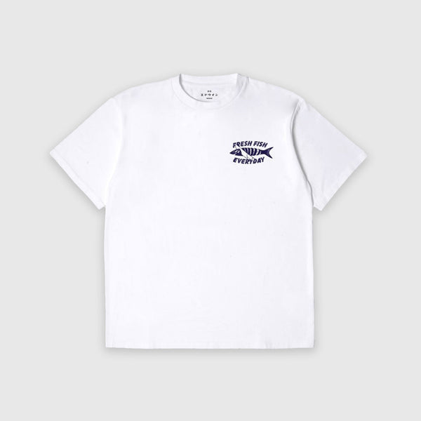 Edwin Monsleur Sakana Tee - White Garment Washed - Front