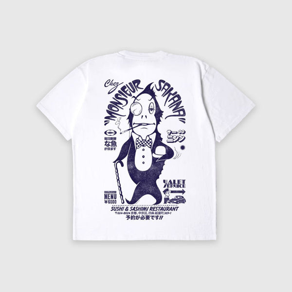 Edwin Monsleur Sakana Tee - White Garment Washed - Back
