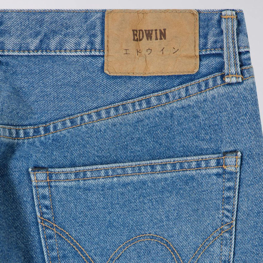 Edwin Regular Tapered Kaihara Pure Indigo Opened Denim - Blue Light Used - Back Close Up