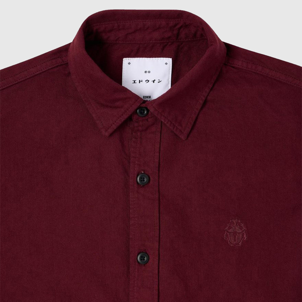 Edwin Sebastian Shirt - Windsor Wine Garment Dyed - Front Close Up